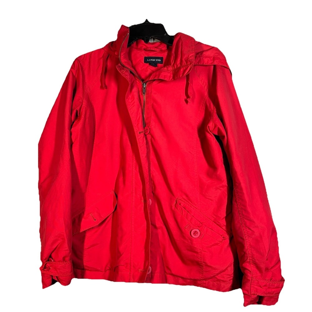 Land's End Jacket Womens Small 6-8 Red Waterproof Full Zip Detachable Hood